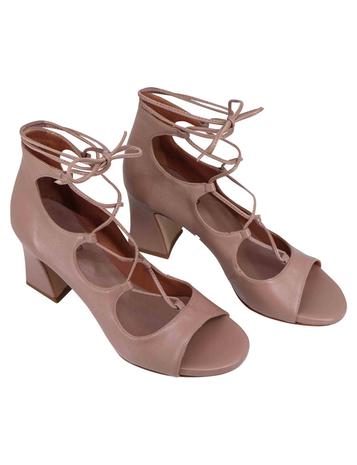 Spatarella Sandali Donna In Pelle Beige Con Lacci Alla Caviglia E Tallone Chiuso