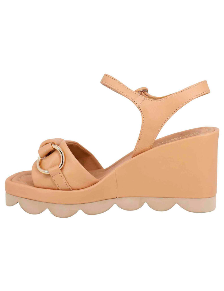 Spatarella Sandali Donna In Pelle Beige Con Zeppa Alta E Cinturino Alla Caviglia
