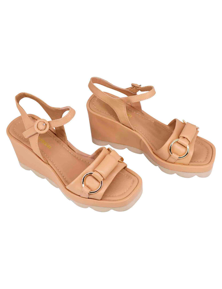 Spatarella Sandali Donna In Pelle Beige Con Zeppa Alta E Cinturino Alla Caviglia
