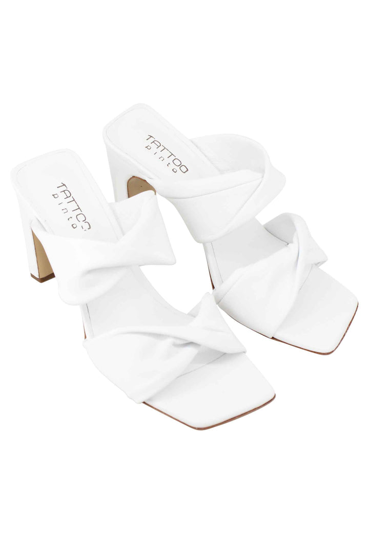 Spatarella Sandali Donna In Pelle Bianca A Doppia Fascia Con Tacco Alto E Punta Quadra