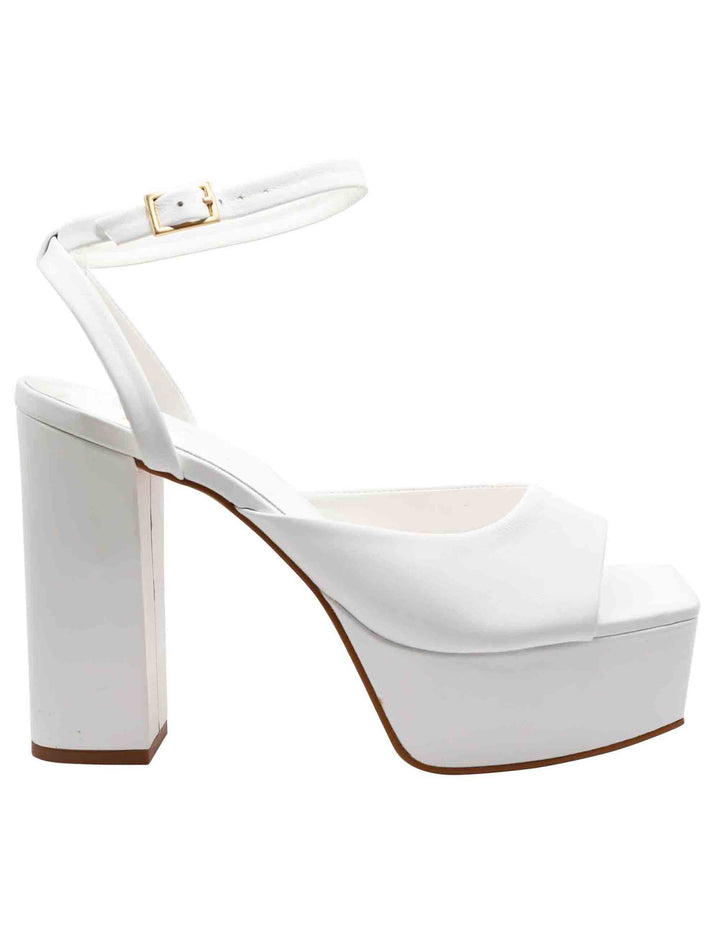 Spatarella Sandali Donna In Pelle Bianca Con Cinturino Alla Caviglia Tacco Alto E Plateau