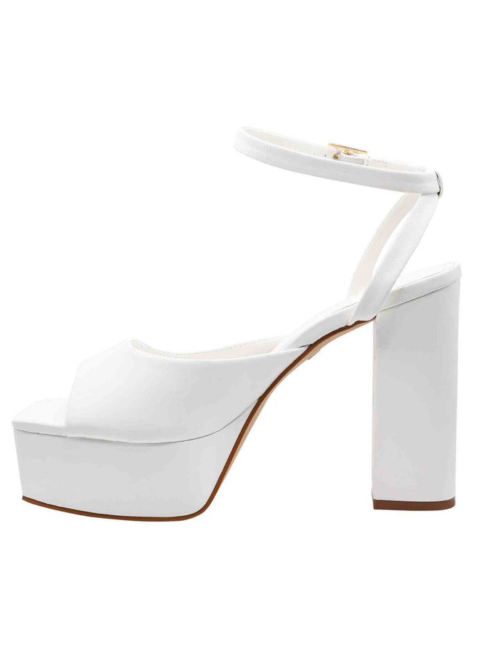 Spatarella Sandali Donna In Pelle Bianca Con Cinturino Alla Caviglia Tacco Alto E Plateau