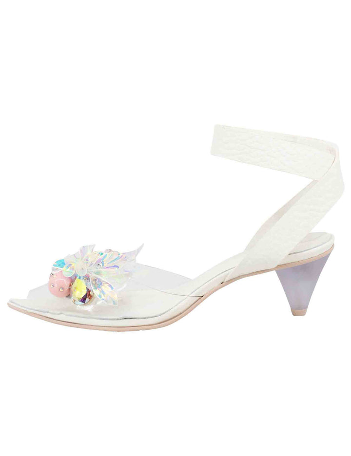 Spatarella Sandali Donna In Pelle Bianca Con Cinturino Alla Caviglia E Accessori Luminosi