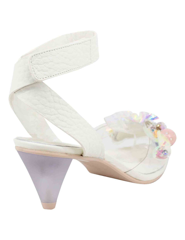 Spatarella Sandali Donna In Pelle Bianca Con Cinturino Alla Caviglia E Accessori Luminosi