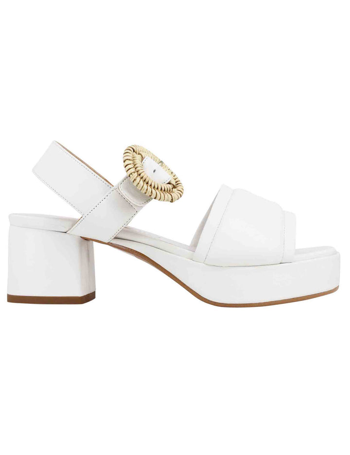 Spatarella Sandali Donna In Pelle Bianca Con Fibbia Rivestita E Tacco E Plateau
