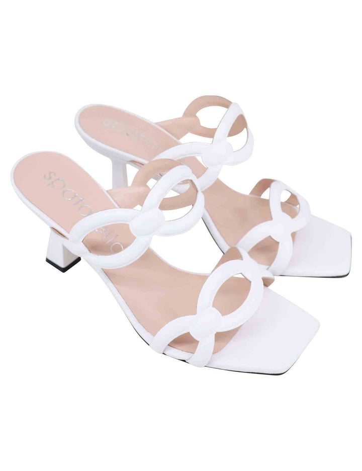 Spatarella Sandali Donna In Pelle Bianca Con Tacco Alto E Punta Quadra
