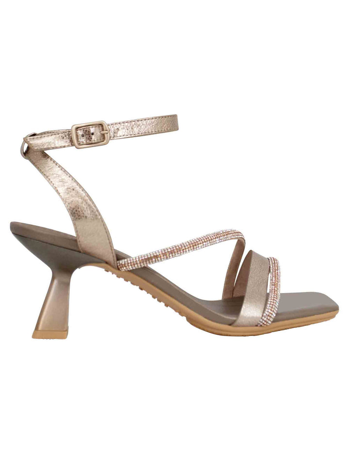 Spatarella Sandali Donna In Pelle Bronzo Con Punta Quadra E Cinturino Alla Caviglia