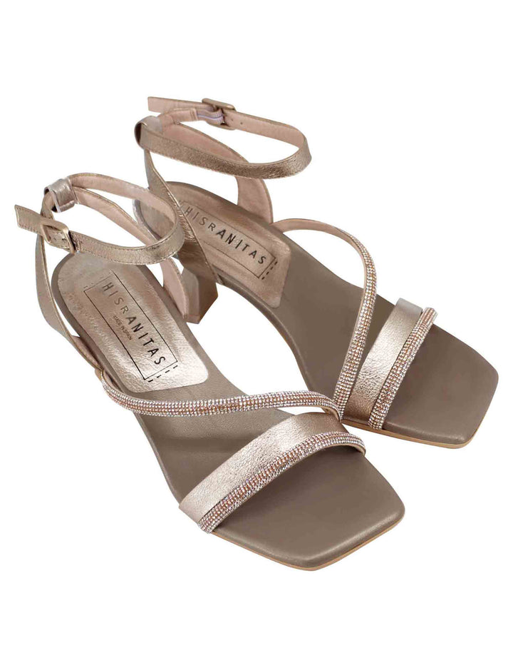 Spatarella Sandali Donna In Pelle Bronzo Con Punta Quadra E Cinturino Alla Caviglia