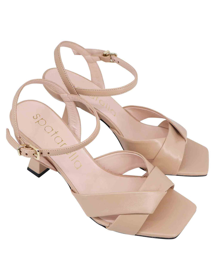 Spatarella Sandali Donna In Pelle Cipria Con Tacco Alto Cinturino Alla Caviglia E Punta Quadra