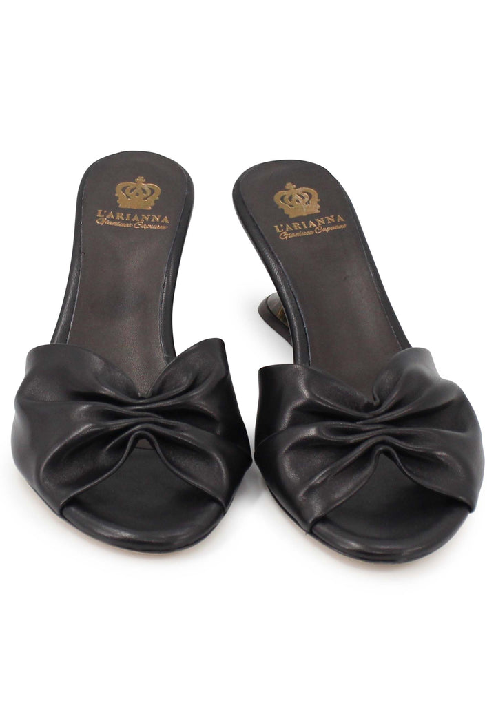 Spatarella Sandali Donna In Pelle Color Nero Con Zeppa Bassa