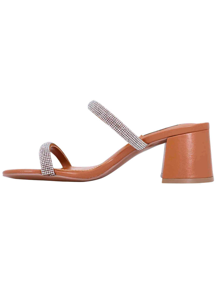 Spatarella Sandali Donna In Pelle Cuoio Con Fascette In Strass E Punta Tonda Heather