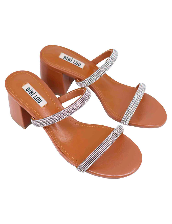 Spatarella Sandali Donna In Pelle Cuoio Con Fascette In Strass E Punta Tonda Heather