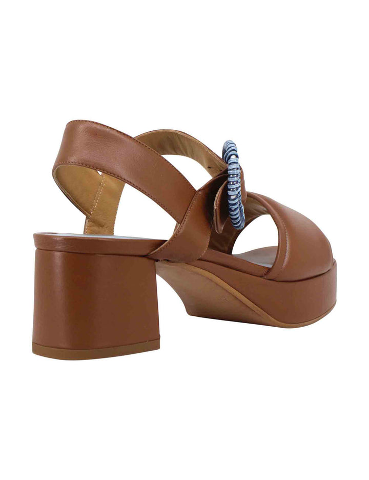 Spatarella Sandali Donna In Pelle Cuoio Con Fibbia Rivestita E Tacco E Plateau