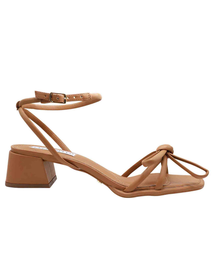Spatarella Sandali Donna In Pelle Cuoio Con Fiocco Anteriore E Cinturino Alla Cavaglia