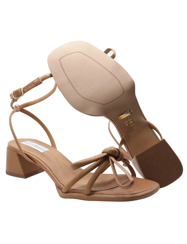 Spatarella Sandali Donna In Pelle Cuoio Con Fiocco Anteriore E Cinturino Alla Cavaglia