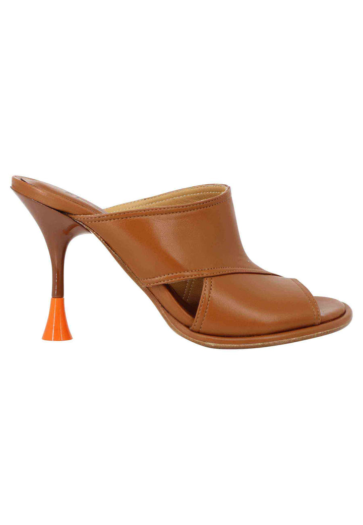 Spatarella Sandali Donna In Pelle Cuoio Con Tacco Alto E Punta Tonda