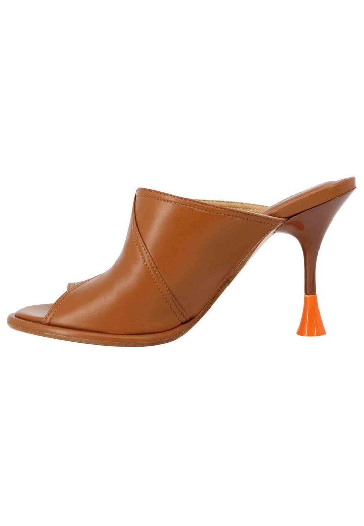 Spatarella Sandali Donna In Pelle Cuoio Con Tacco Alto E Punta Tonda