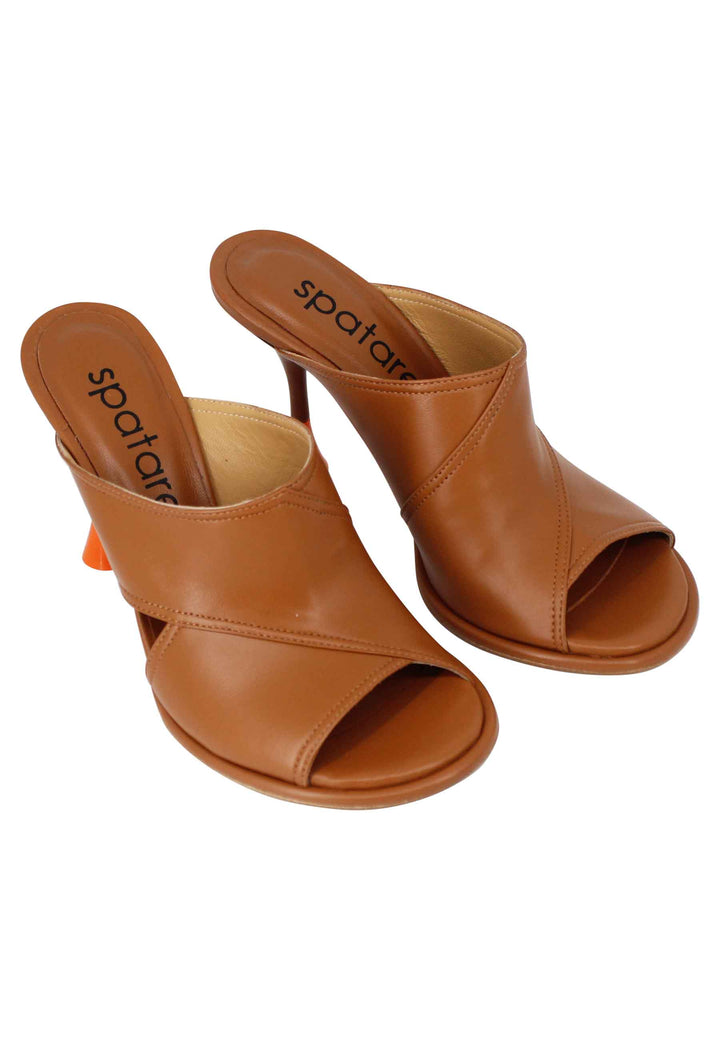 Spatarella Sandali Donna In Pelle Cuoio Con Tacco Alto E Punta Tonda