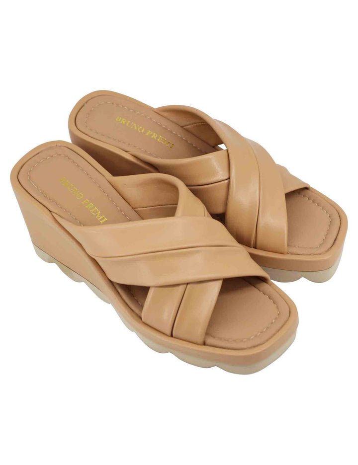 Spatarella Sandali Donna In Pelle Cuoio Con Zeppa Alta E Suola In Gomma