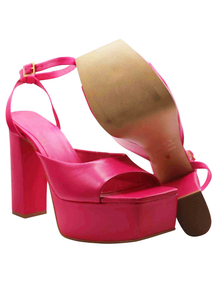 Spatarella Sandali Donna In Pelle Fucsia Con Cinturino Alla Caviglia Tacco Alto E Plateau