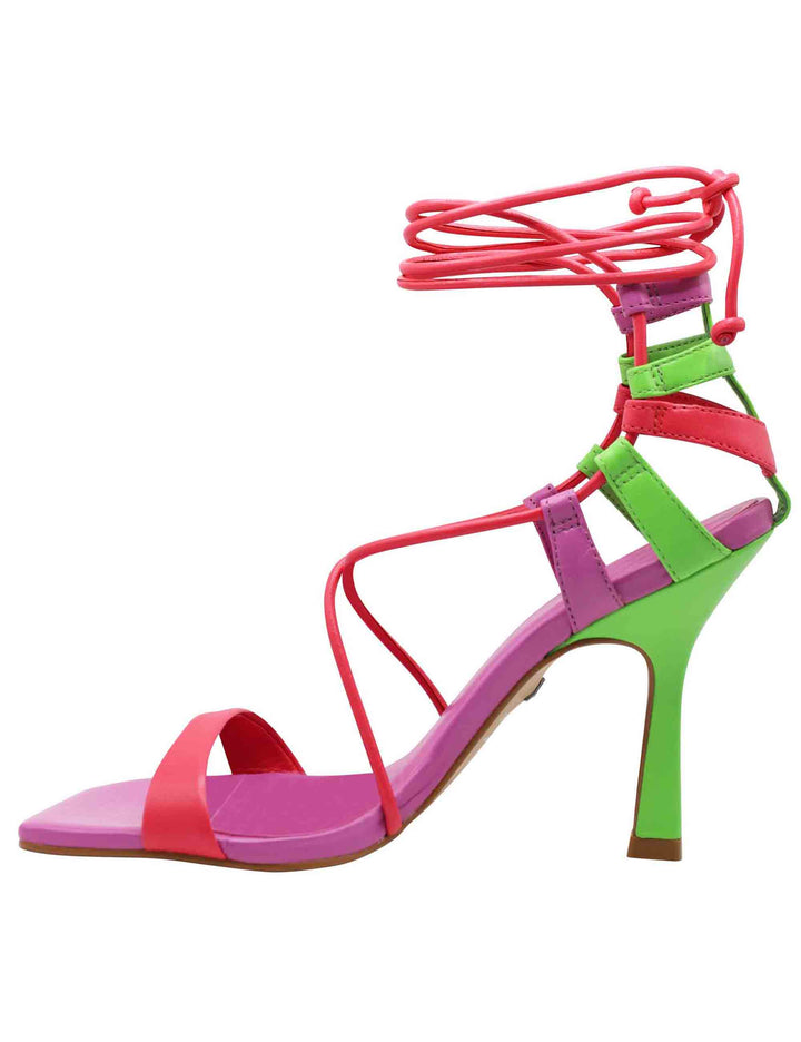 Spatarella Sandali Donna In Pelle Fucsia Con Tacco Alto Punta Quadra E Laccetti Alla Caviglia