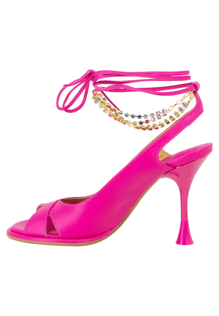 Spatarella Sandali Donna In Pelle Fuxia Con Tacco Alto E Cavigliera Gioiello