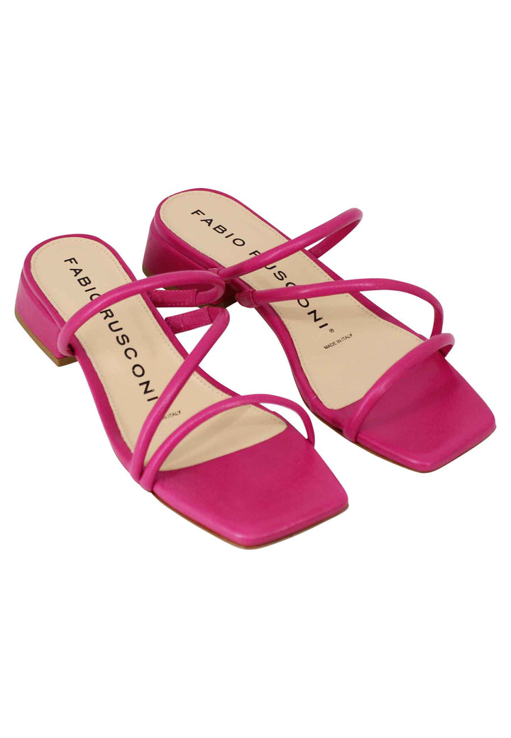 Spatarella Sandali Donna In Pelle Fuxia Con Tacco Basso E Punta Quadra