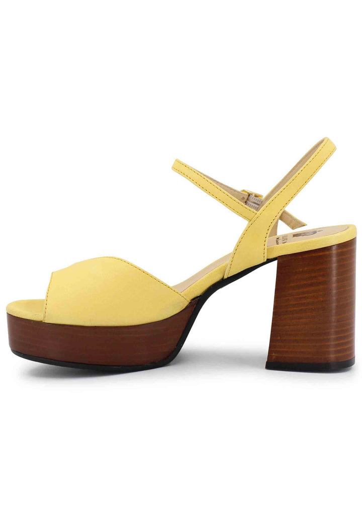 Spatarella Sandali Donna In Pelle Gialla Con Cinturino E Tacco E Plateau In Cuoio