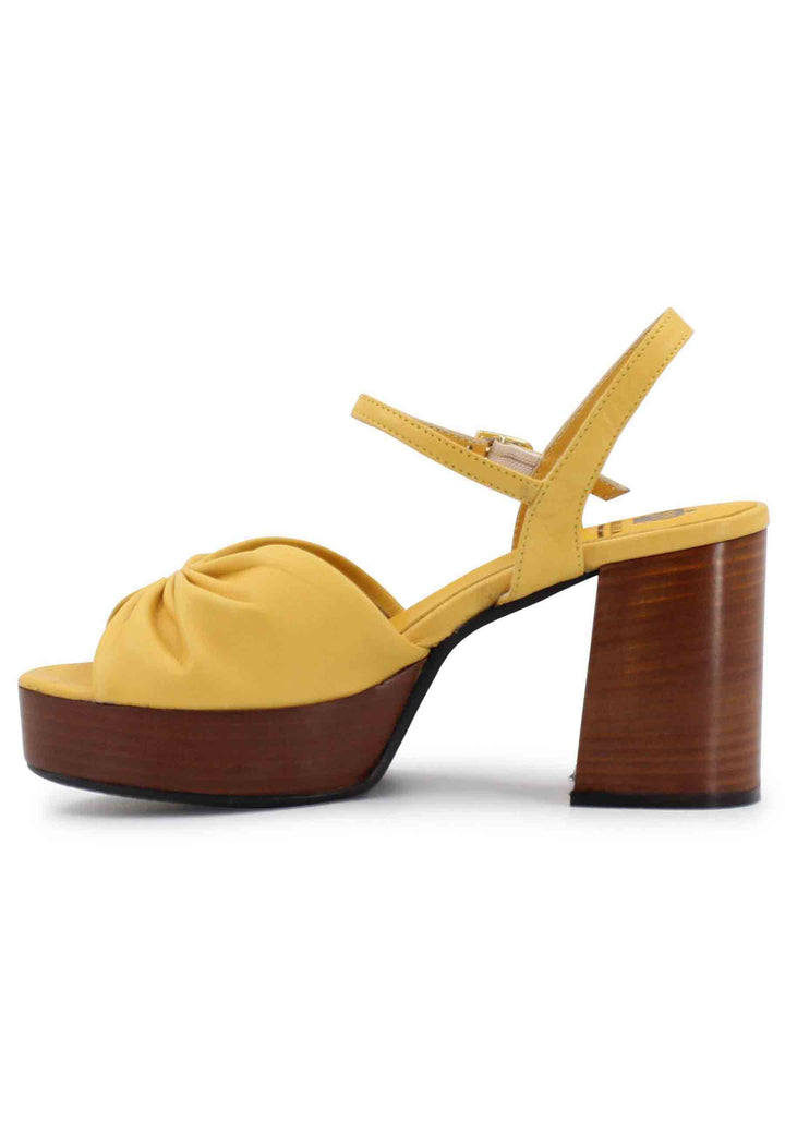 Spatarella Sandali Donna In Pelle Gialla Con Tacco E Plateau In Cuoio