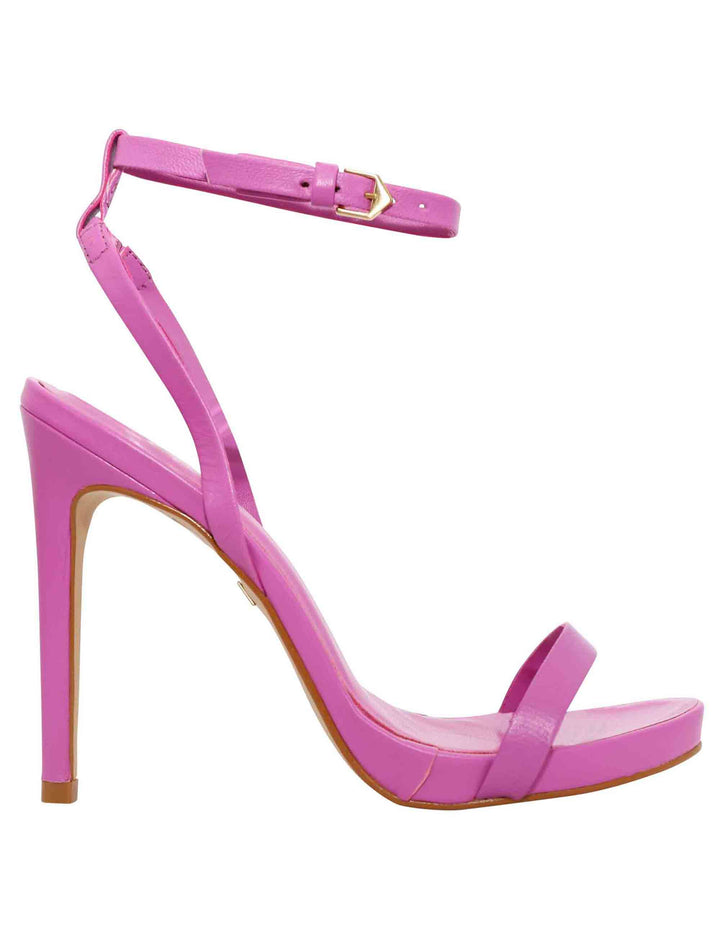 Spatarella Sandali donna in pelle glicine con tacco alto cinturino alla caviglia e punta tonda