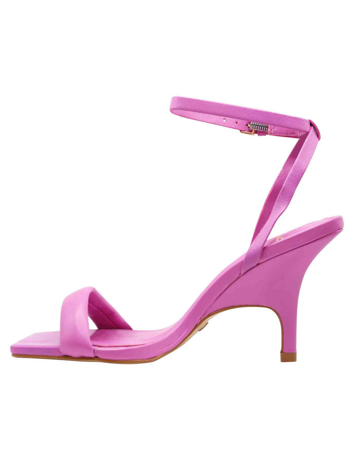 Spatarella Sandali Donna In Pelle Glicine Con Tacco Alto Punta Quadra E Conturino Alla Caviglia
