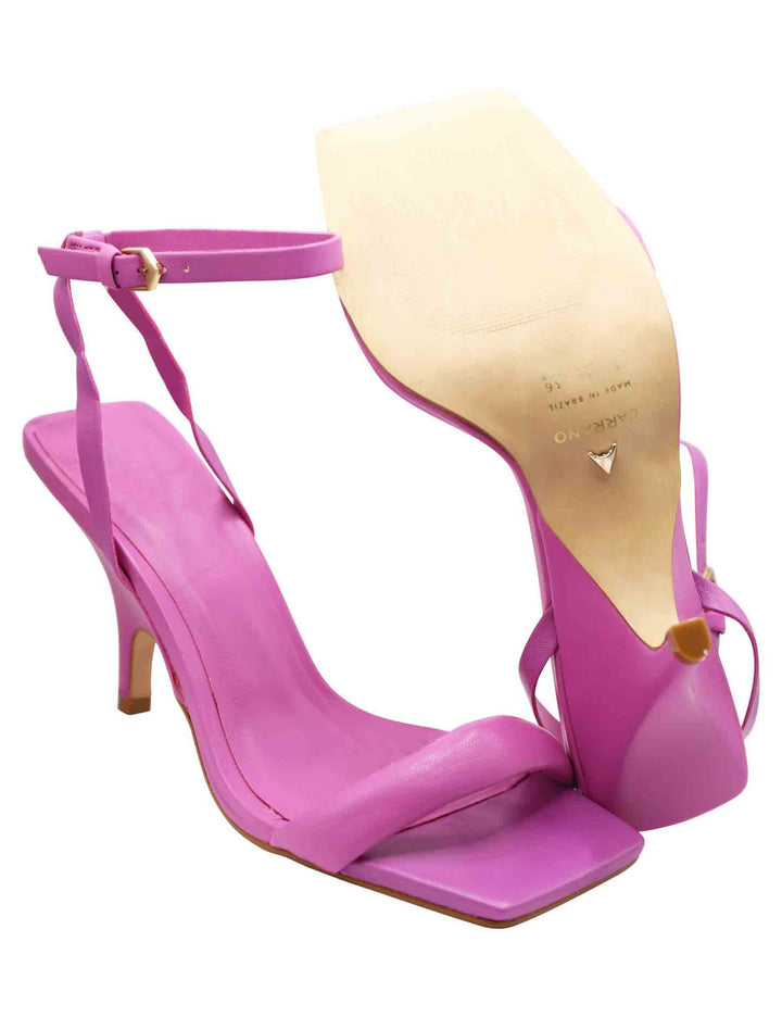 Spatarella Sandali Donna In Pelle Glicine Con Tacco Alto Punta Quadra E Conturino Alla Caviglia