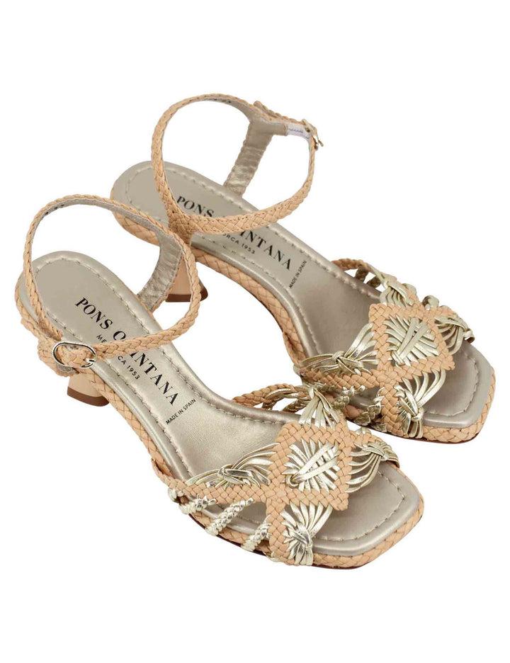 Spatarella Sandali Donna In Pelle Intrecciata Beige Con Cinturino Alla Caviglia E Punta Quadra
