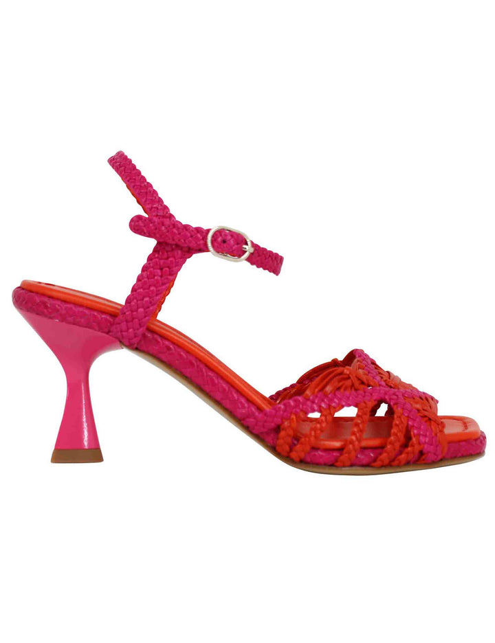 Spatarella Sandali Donna In Pelle Intrecciata Fuxia Con Cinturino Alla Caviglia E Punta Quadra