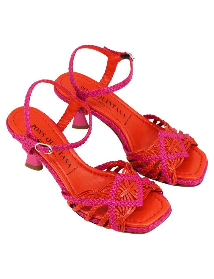 Spatarella Sandali Donna In Pelle Intrecciata Fuxia Con Cinturino Alla Caviglia E Punta Quadra