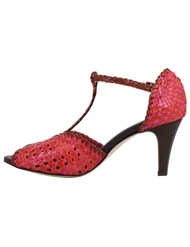 Spatarella Sandali Donna In Pelle Intrecciata Fuxia Con Tacco Alto