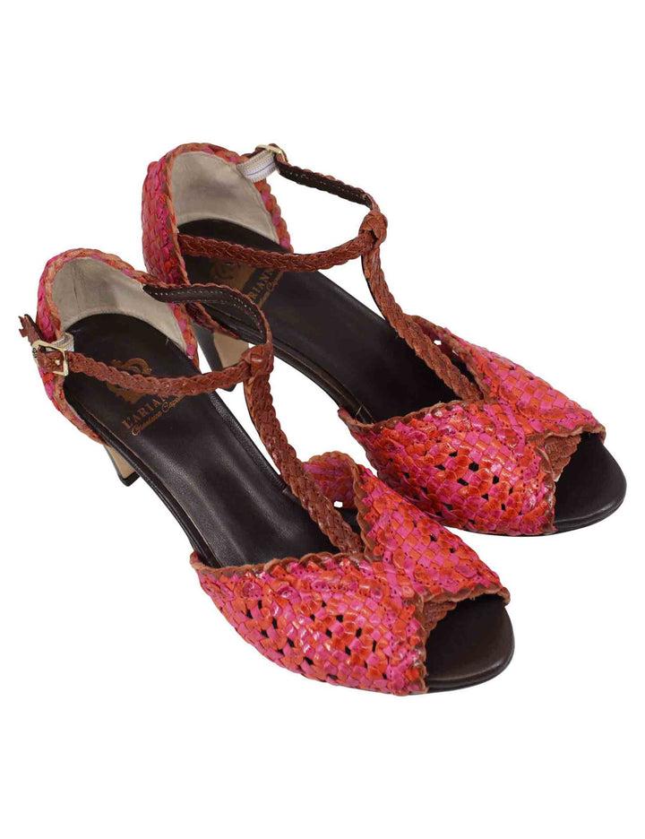 Spatarella Sandali Donna In Pelle Intrecciata Fuxia Con Tacco Alto