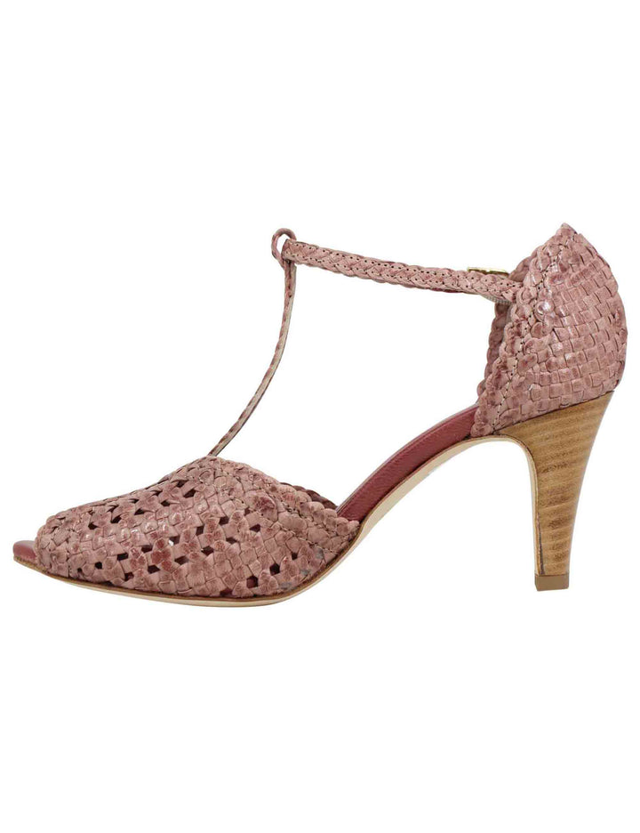 Spatarella Sandali Donna In Pelle Intrecciata Rosa Con Tacco Alto