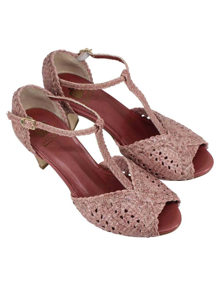 Spatarella Sandali Donna In Pelle Intrecciata Rosa Con Tacco Alto