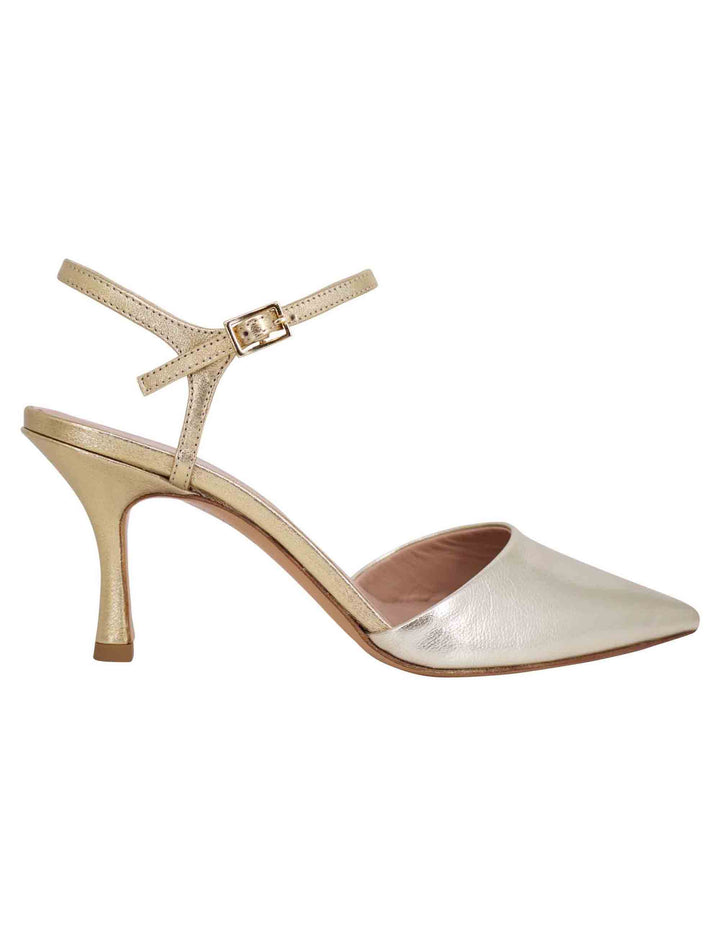 Spatarella Sandali Donna In Pelle Laminata Argento E Platino Con Tacco Alto E Cinturino Alla Caviglia