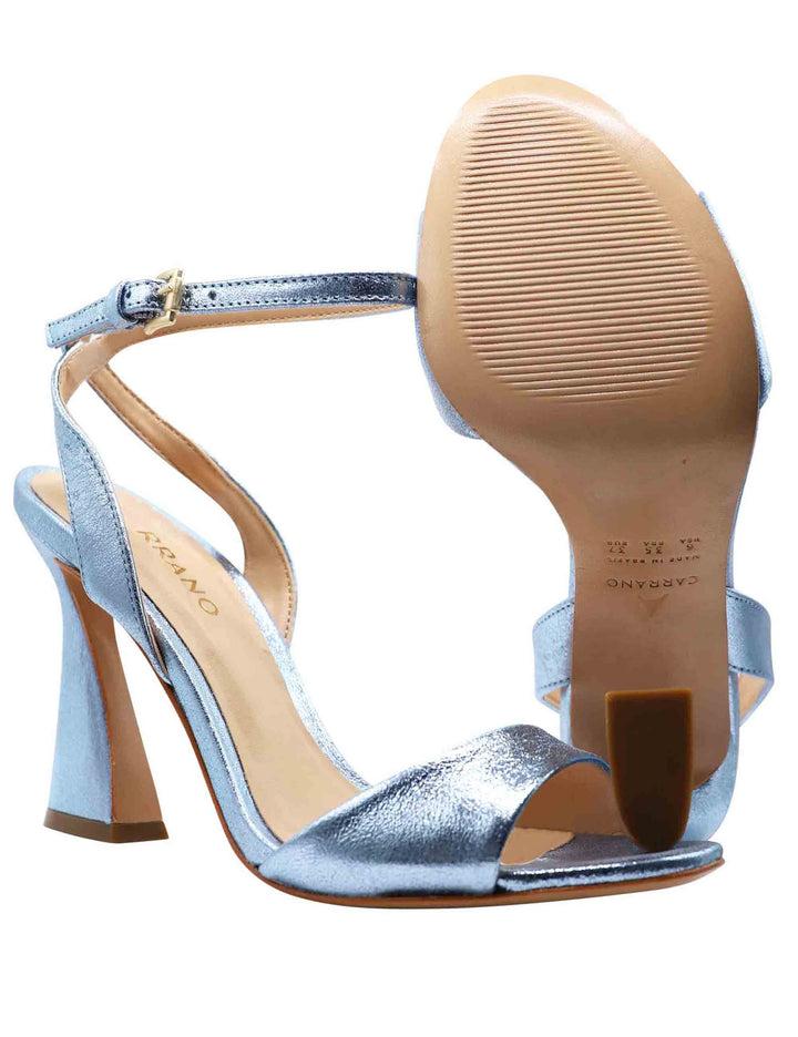 Spatarella Sandali Donna In Pelle Laminata Azzurra Con Tacco Alto E Cinturino Alla Caviglia