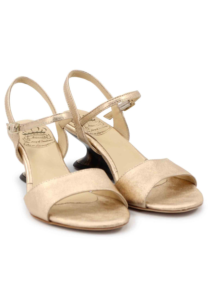 Spatarella Sandali Donna In Pelle Laminata Nude Con Zeppa Bassa