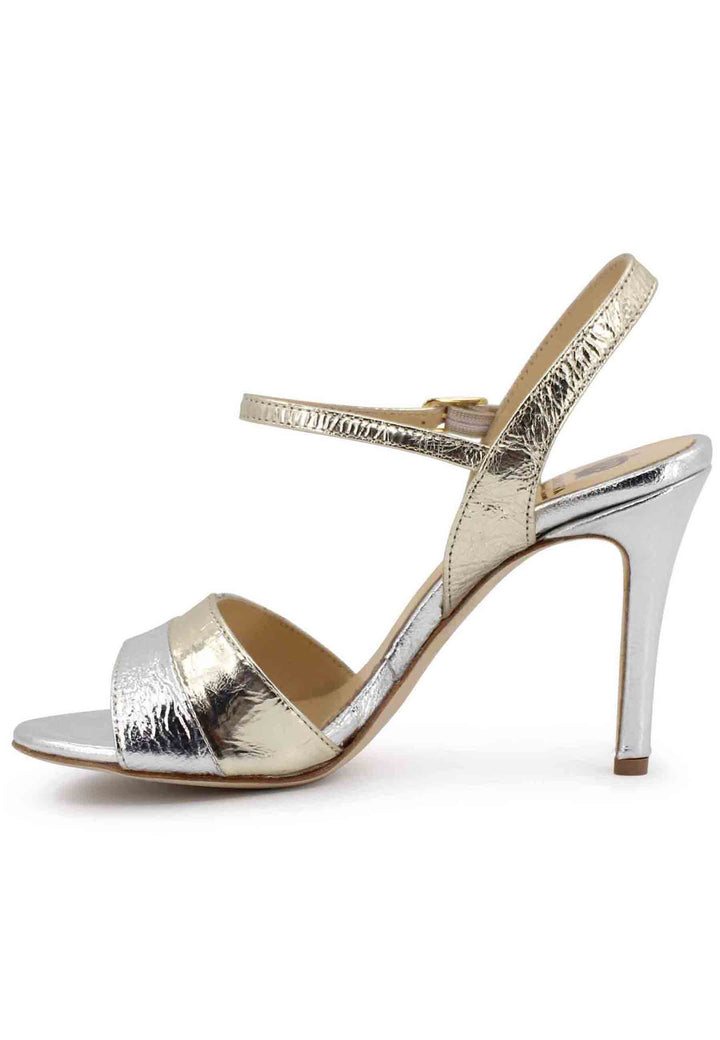 Spatarella Sandali Donna In Pelle Laminata Oro Con Tacco Alto E Cinturino Alla Caviglia