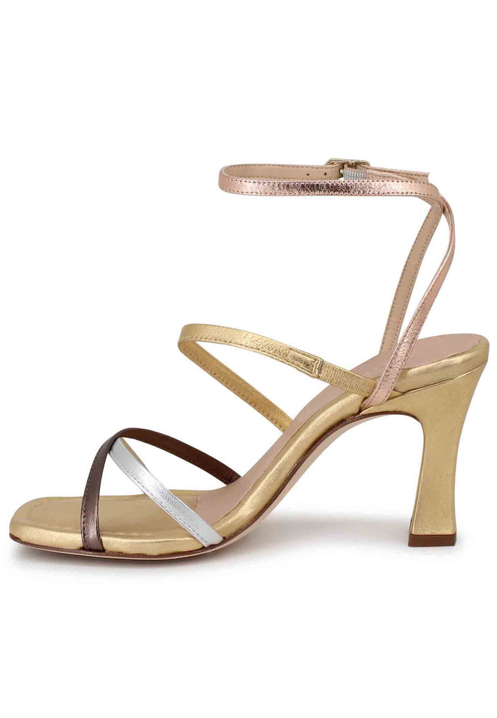 Spatarella Sandali Donna In Pelle Laminata Oro Con Tacco Alto