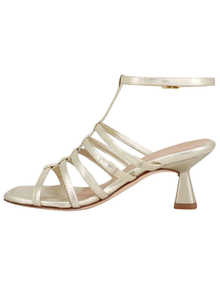 Spatarella Sandali Donna In Pelle Laminata Platino Con Punta Quadra E Cinturino Alla Caviglia