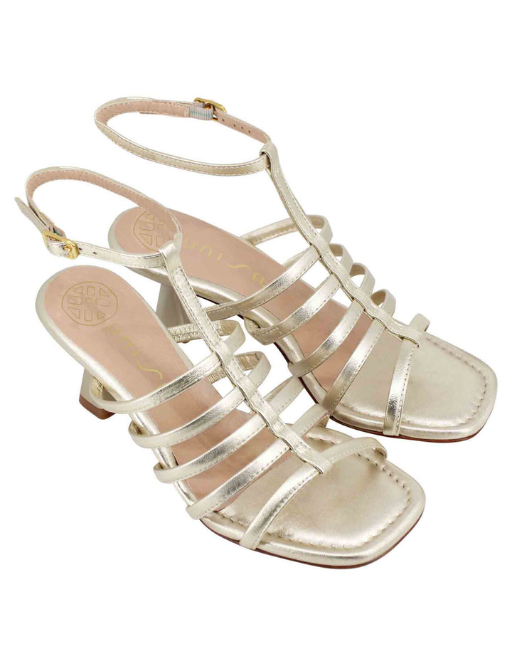 Spatarella Sandali Donna In Pelle Laminata Platino Con Punta Quadra E Cinturino Alla Caviglia