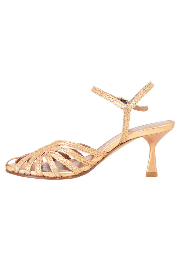 Spatarella Sandali Donna In Pelle Laminata Rame Tacco Alto E Cinturino Alla Caviglia