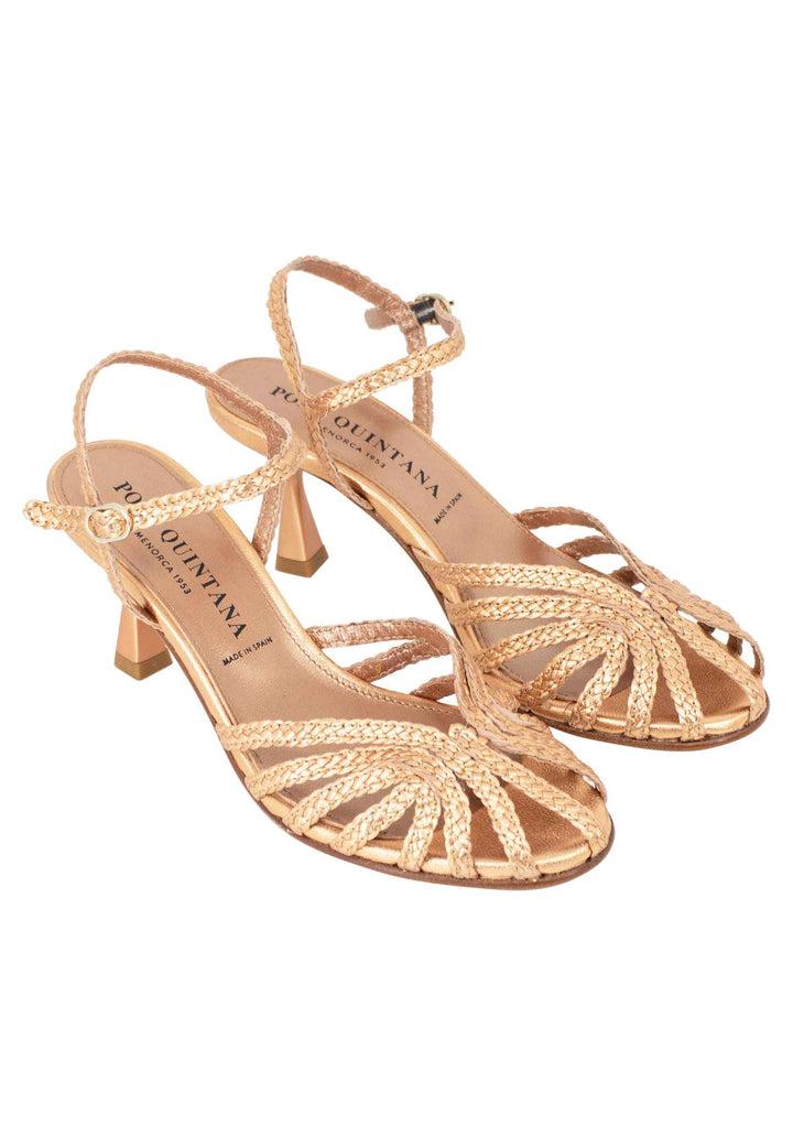Spatarella Sandali Donna In Pelle Laminata Rame Tacco Alto E Cinturino Alla Caviglia