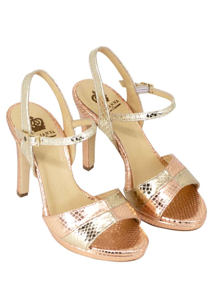 Spatarella Sandali Donna In Pelle Laminata Rosa Cipria Con Cinturino Alla Caviglia Tacco Alto E Plateau