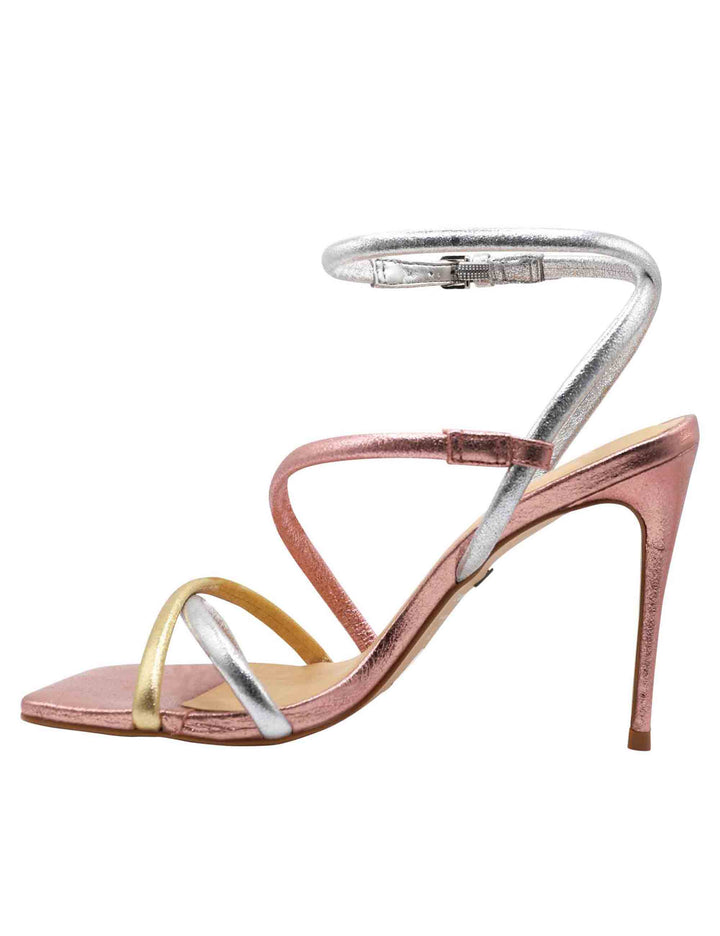 Spatarella Sandali Donna In Pelle Laminata Rosa Con Cinturino Alla Caviglia